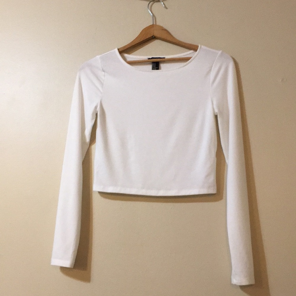 Forever 21 long sleeve crop top in white